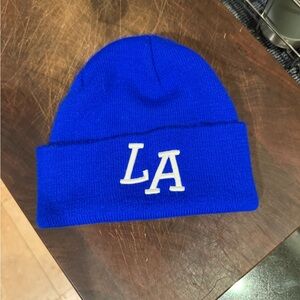 Blue Kids Dodgers Beanie with White Embroidery